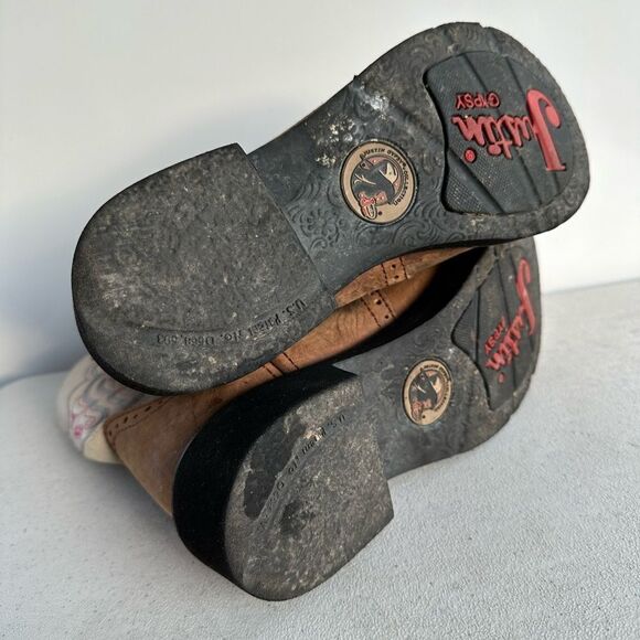 Justin Gypsy  7,5 B Barnwood Brown Cowhide Round Toe Western Boots L9924 - Picture 6 of 7